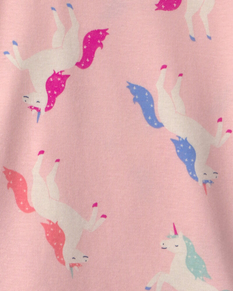 Toddler Girl 4-Piece Unicorn 100% Cotton Snug Fit Pyjama Set - Coral/Pink, image 4 of 6 slides