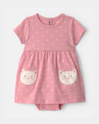 Baby Girl Cat Bodysuit Dress - Pink, image 1 of 3 slides