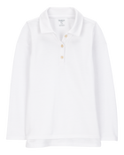 Girls Pique Long-Sleeve Uniform Polo Shirt - White, image 1 of 3 slides