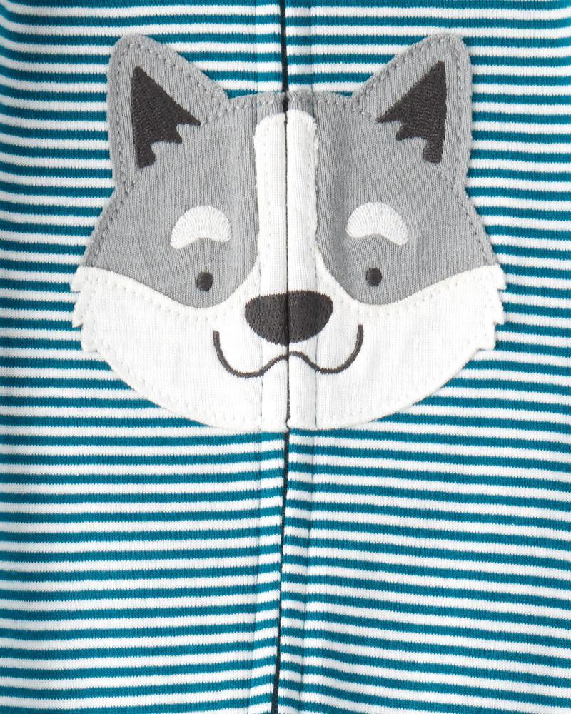 Baby Boy Dog Striped 100% Cotton Snug Fit 2-Way Zip 1-Piece Pyjamas - Blue, image 4 of 5 slides