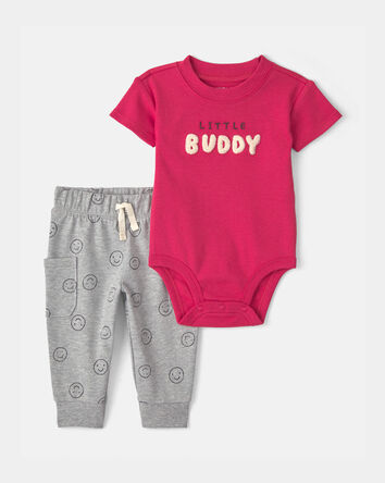 Baby Boy 2-Piece 'Little Buddy' Bodysuit & Pant Set - Red/Grey, 