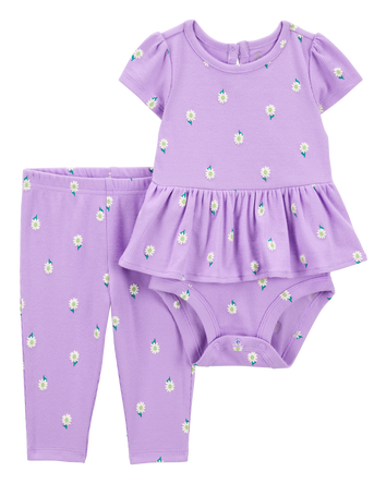 Baby 2-Piece Floral Peplum Bodysuit Pant Set, 