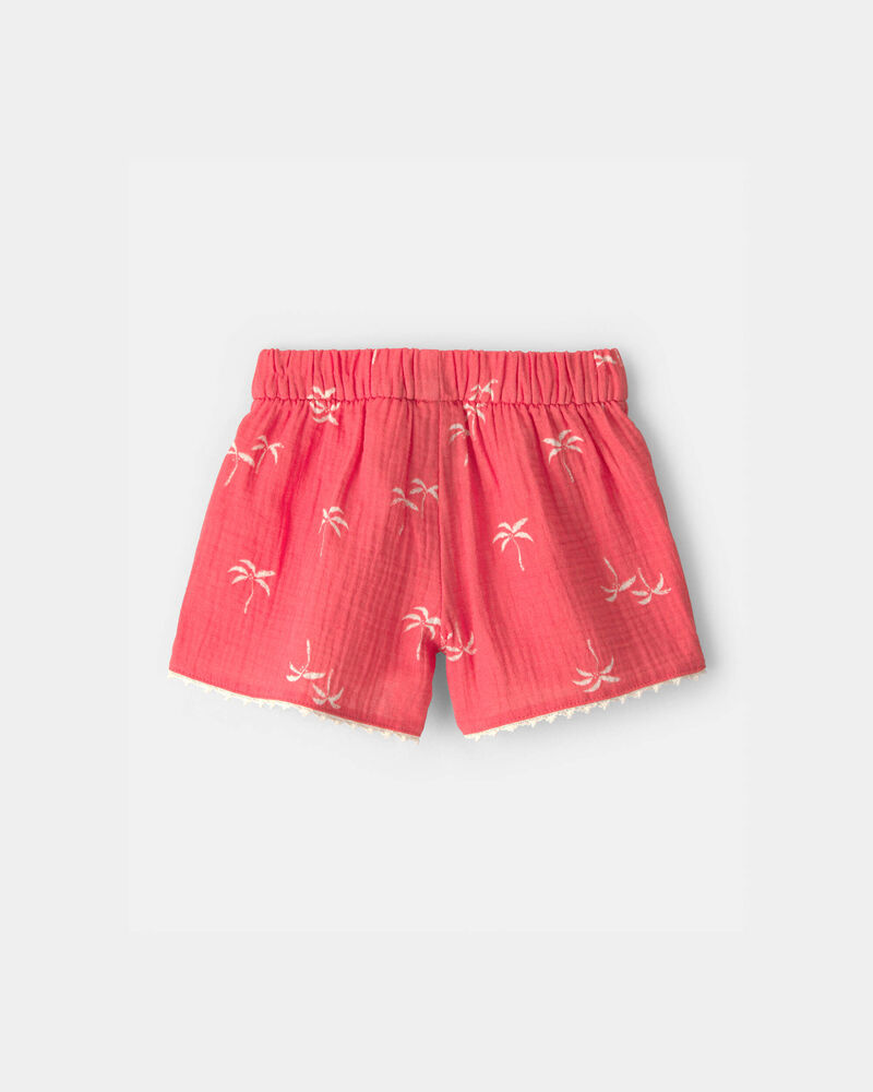Tout-petit fille - Short mode en gaze, palmiers tropicaux - Rouge, image 3 sur 4 diapositives