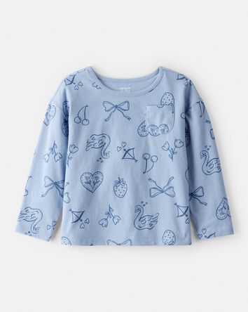 Toddler Girl Icon Print Long Sleeve Tee - Blue , 