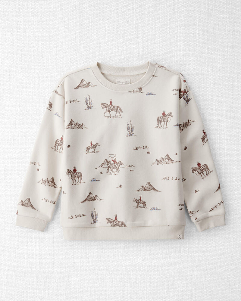 Kid French Terry Sweatshirt Made with Organic Cotton in Western Rodeo Print, image 1 of 4 slides