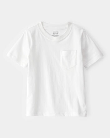 Enfant en bas &acirc;ge T-shirt &agrave; manches courtes &agrave; poche de couleur unie - Blanc, 