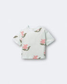 Toddler Girl Rolled Cuff Tee in Floral Print - Light Green, image 2 of 6 slides