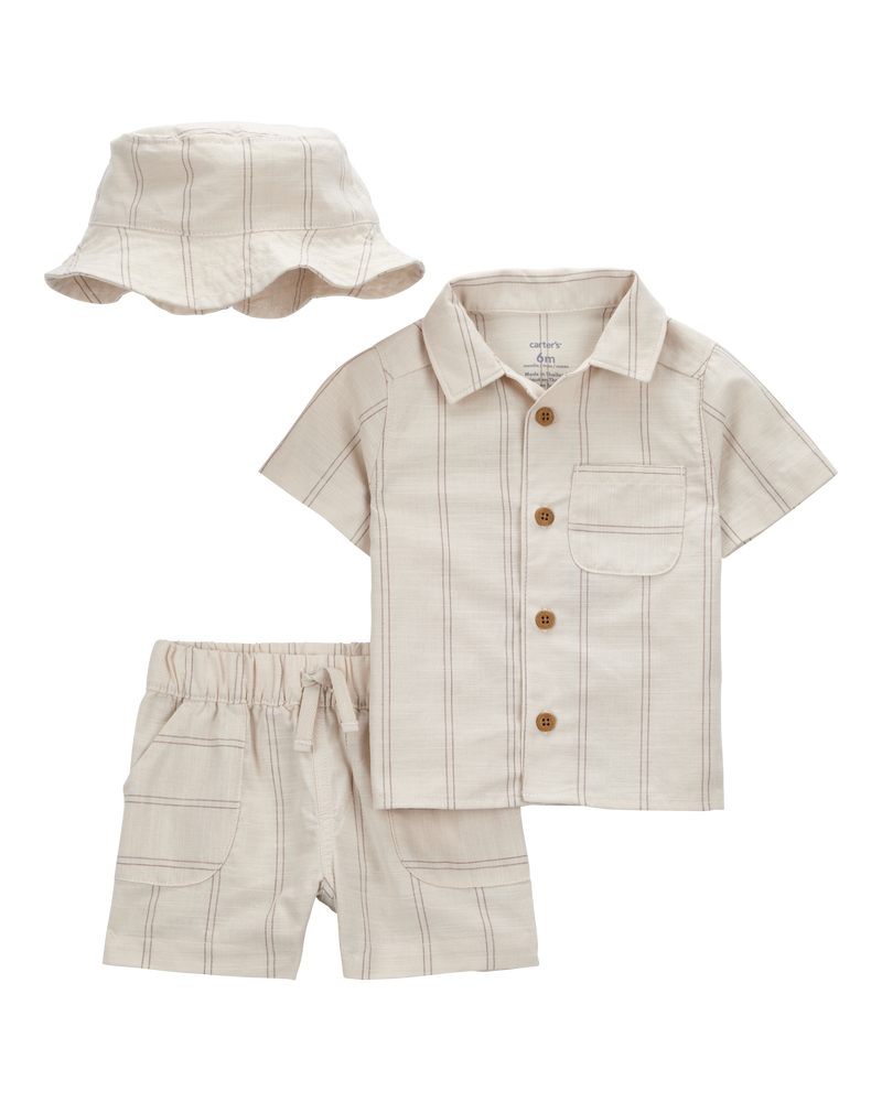 Baby Boy 3-Piece Striped Little Short & Hat Set, image 1 of 3 slides