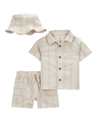Baby Boy 3-Piece Striped Little Short & Hat Set, image 1 of 3 slides