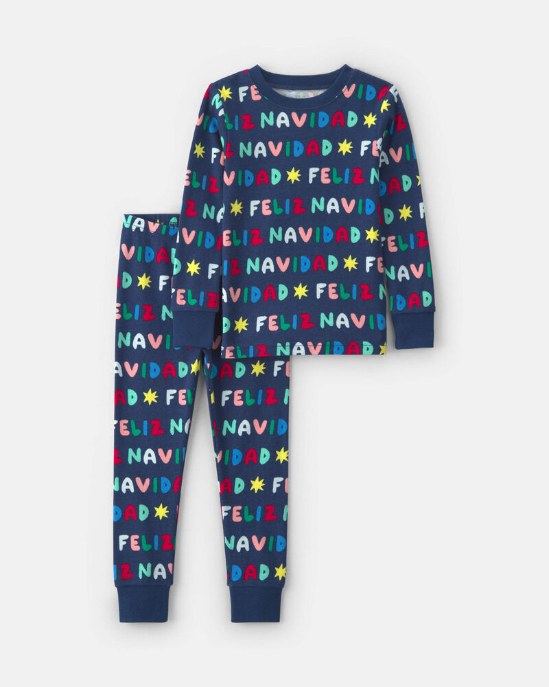 Baby 2-Piece 'Feliz Navidad' Christmas 100% Cotton Snug Fit Pyjama Set - Navy Blue, image 1 of 4 slides