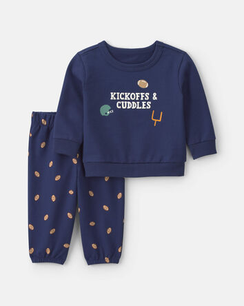 Baby Boy 2-Piece Football French Terry Pullover & Pant Set - Navy Blue, 