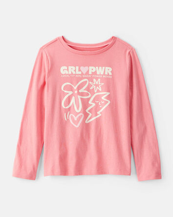 Girls 'Girl Power' Long-Sleeve Graphic Tee - Pink, 