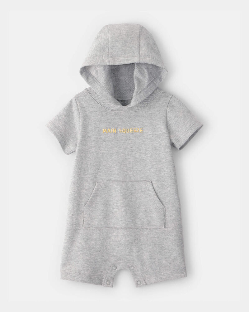 Baby Boy 'Main Squeeze' Short-Sleeve Hooded Romper - Grey, image 1 of 4 slides