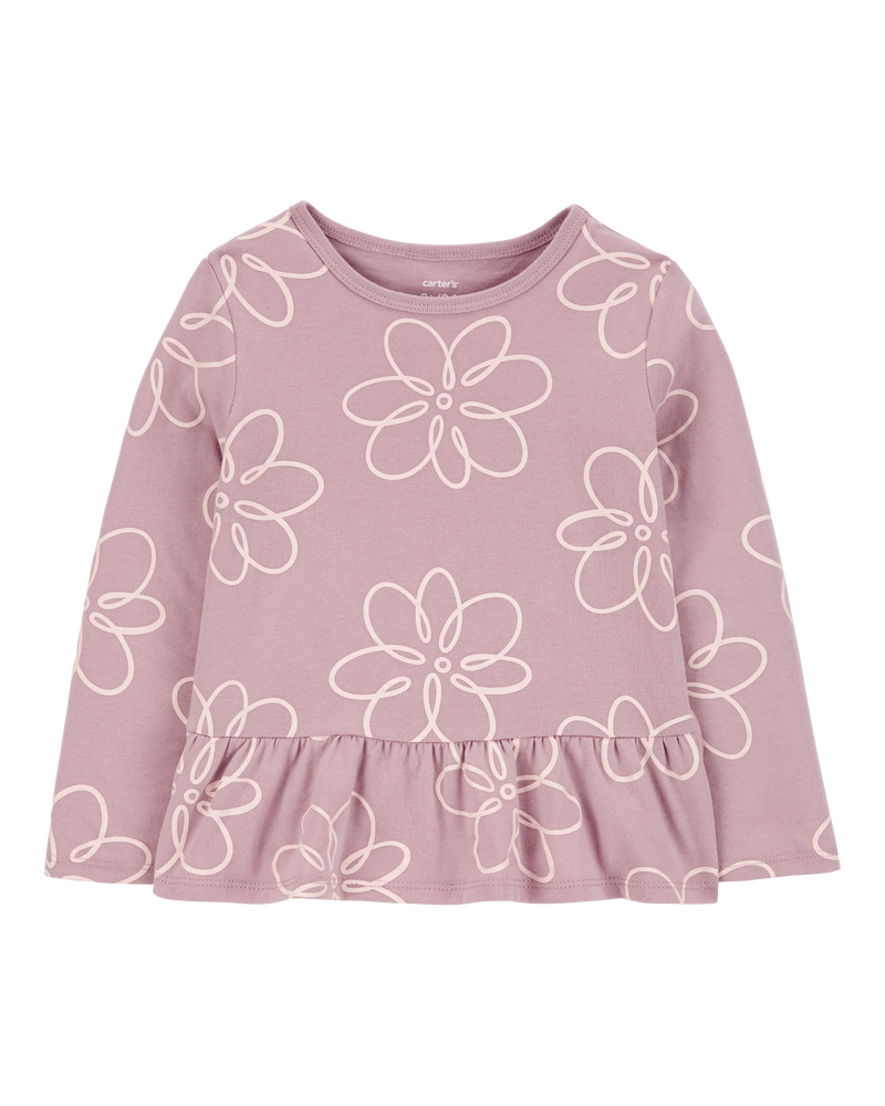 Toddler Floral Peplum Long-Sleeve Jersey Tee, image 1 of 3 slides