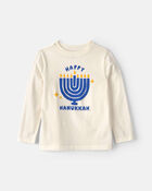 Kids 'Happy Hanukkah' Menorah Long-Sleeve Graphic Tee - Cream, image 1 of 3 slides