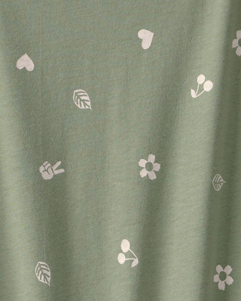 Filles - Haut &agrave; manches courtes, motifs du printemps - Olive, image 2 sur 2 diapositives