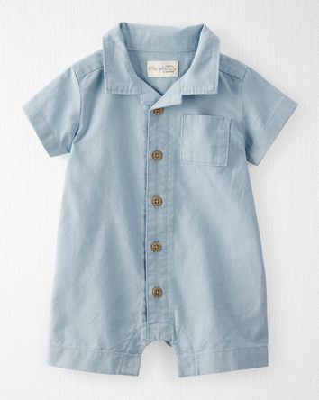 Baby Linen Romper Made with Organic Cotton-Blue, 