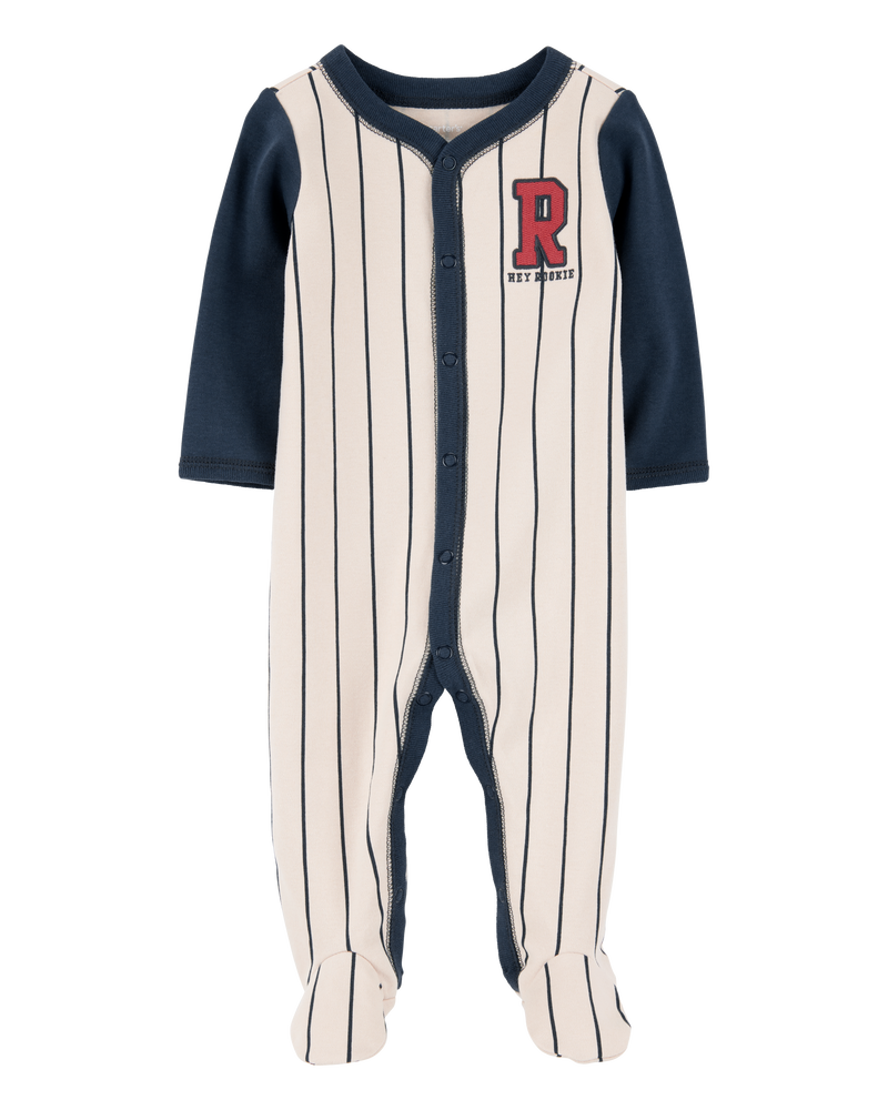 Bébé garçon - Bébé Grenouillère en coton à boutons-pression à motif de baseball, image 1 sur 4 diapositives