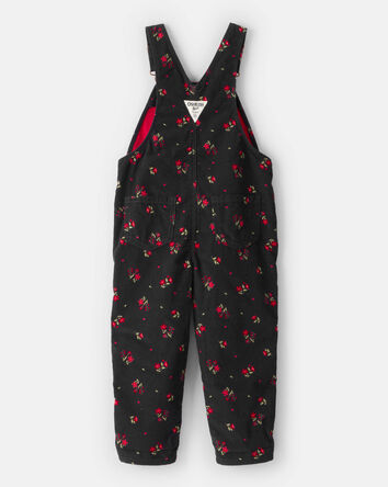 Toddler Girl Floral Print Corduroy Sleeveless Overalls - Black, 