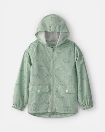 Boys Dinosaur Print Rain Jacket- Green , 