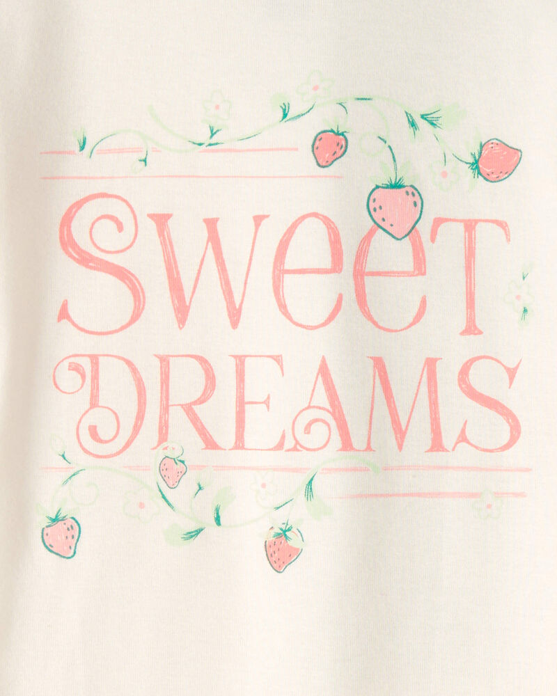 Girls Strawberry 100% Cotton Snug Fit 4-Piece Pyjama Set - Green/Pink, image 2 of 5 slides