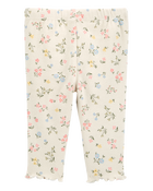 Baby Floral Pull-On Pants - Ivory, image 2 of 4 slides