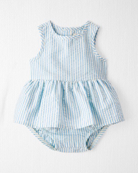 Newborn Light Blue Stripe Baby Striped Seersucker Bodysuit by