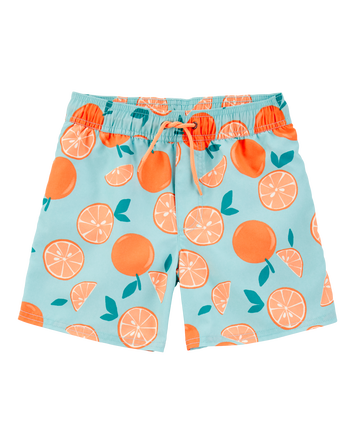 Kid Orange Print Swim Trunks, 