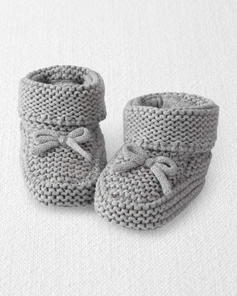 B&eacute;b&eacute; Chaussons crochet&eacute;s en coton biologique gris, image 1 sur 3 diapositives
