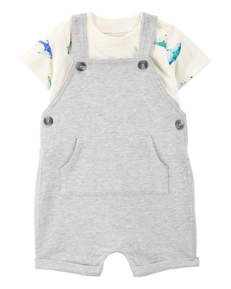 Bébé garçon - Ensemble 2 pièces t-shirt à requin et salopette courte - Gris, image 1 sur 6 diapositives