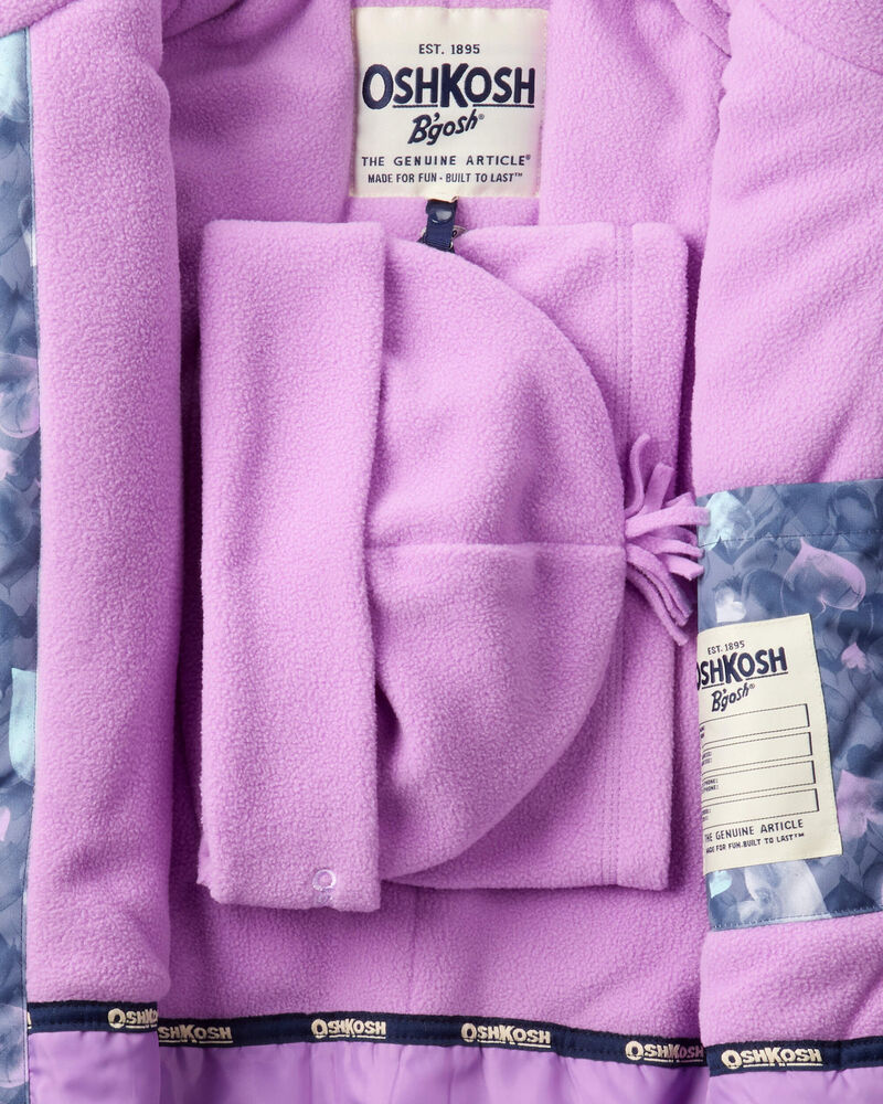 Girls 2-Piece Taslan Heart Print Snowsuit Set - Indigo, image 4 of 13 slides