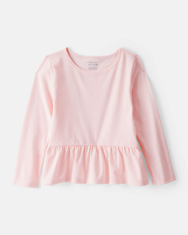 Girls Long-Sleeve Peplum Top - Pink, image 1 of 3 slides