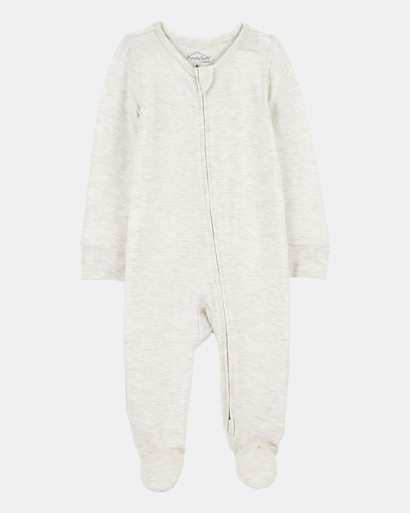 Baby Solid 2-Way Zip PurelySoft Sleeper Pyjamas - Grey, image 1 of 6 slides