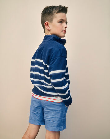 Boys Striped French Terry Quarterzip Pullover - Blue/Ivory, 