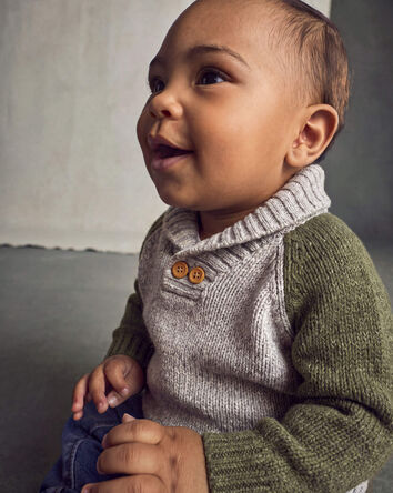 Baby Boy Color Block Sweater - Grey/Green, 