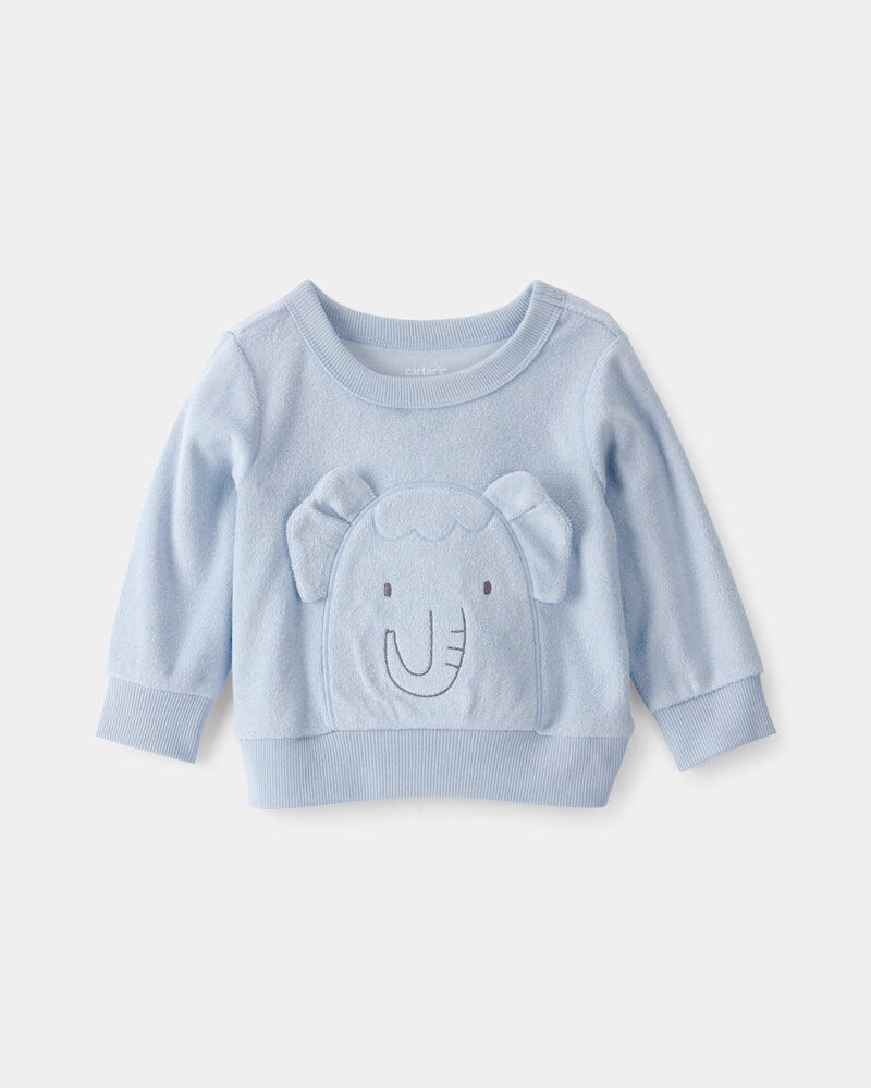 Baby Boy Elephant Terry Pullover Sweatshirt - Blue, image 1 of 4 slides