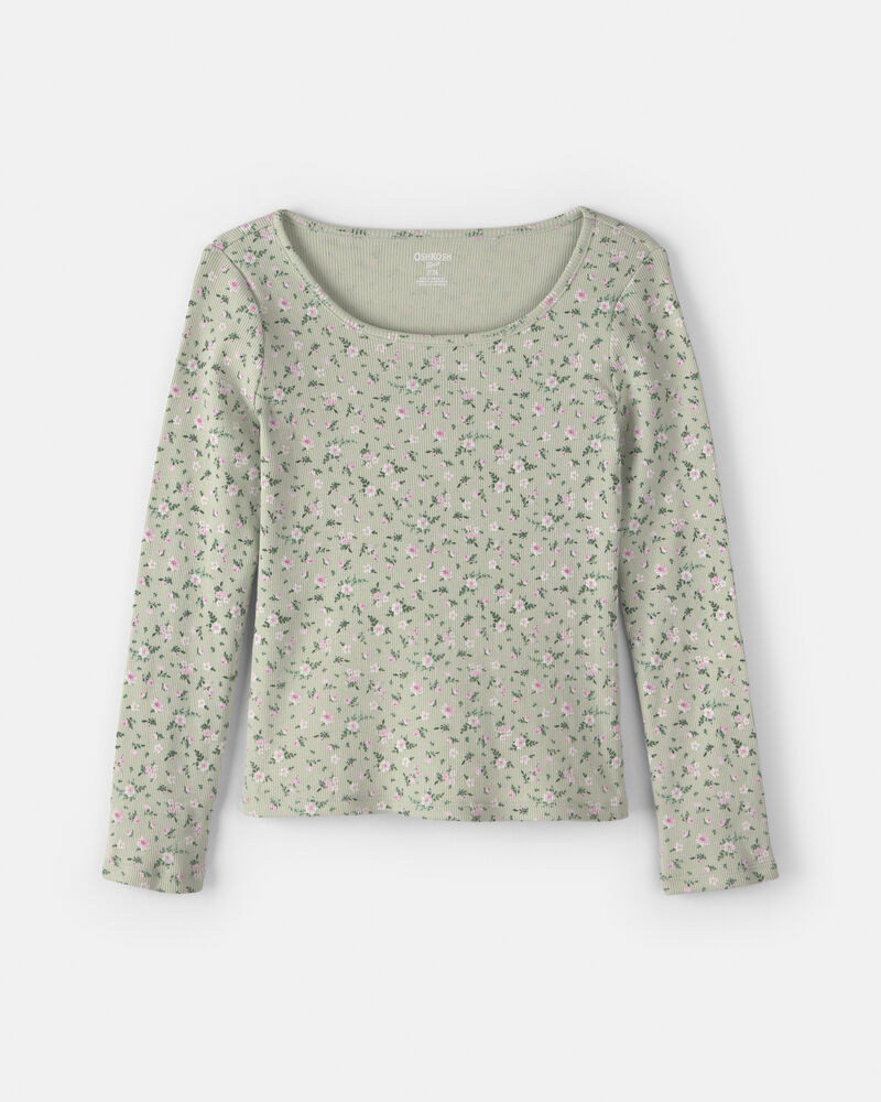 Girls Floral Long-Sleeve Top - Green, image 1 of 3 slides