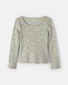 Girls Floral Long-Sleeve Top - Green, image 1 of 3 slides