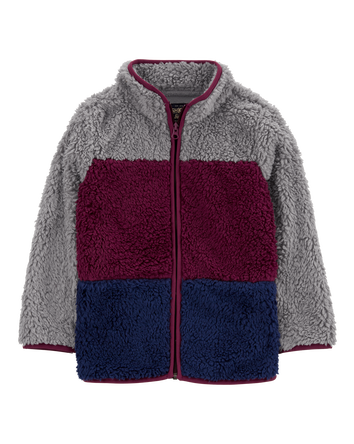 Kid Colourblock Fleece Knit Jacket - Red, 