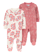 Baby 2-Pack Floral 2-Way Zip Cotton Sleepers, image 1 of 5 slides