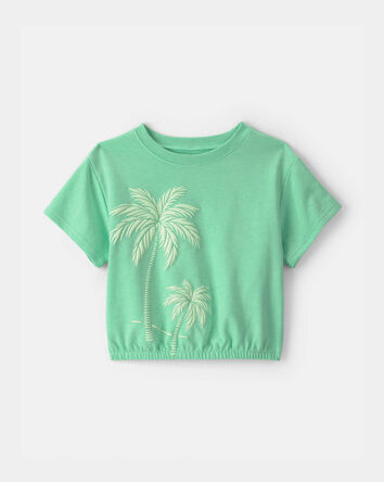 Girls Palm Tree French Terry Top - Green, 