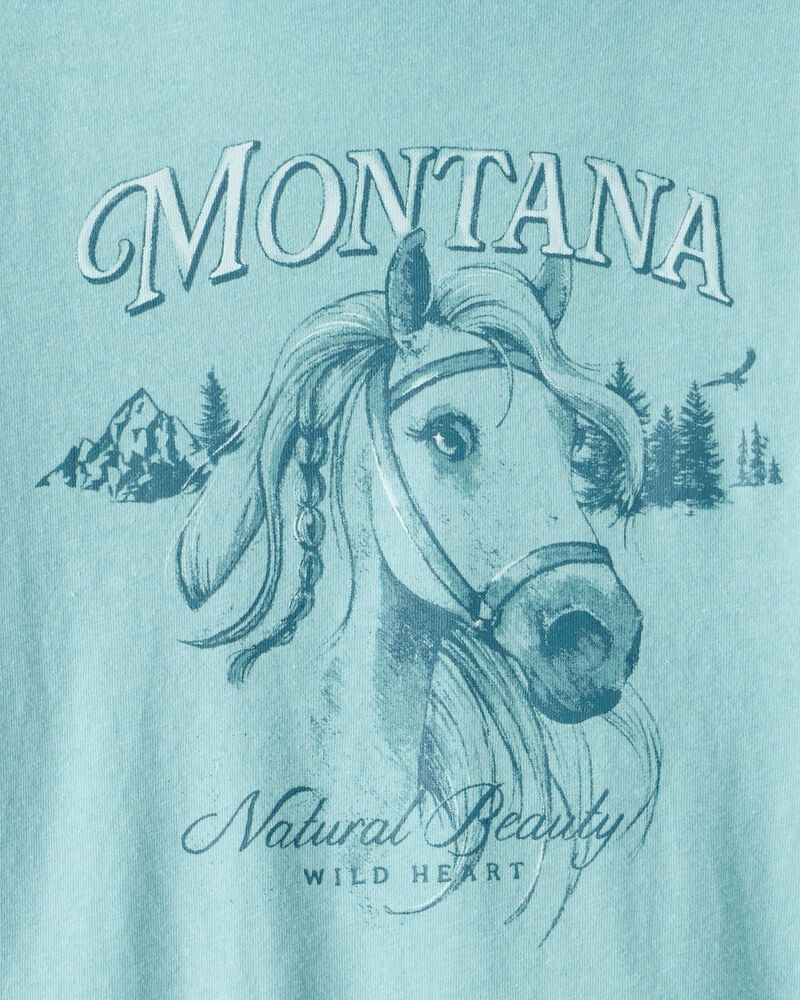 Filles - T-shirt &agrave; imprim&eacute; &agrave; manches longues, Cheval western Montana - Bleu, image 2 sur 2 diapositives