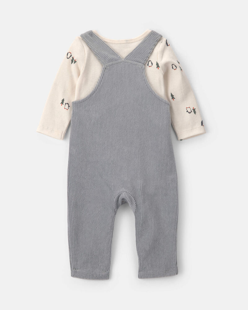B&eacute;b&eacute; gar&ccedil;on - Ensemble 2 pi&egrave;ces salopette et manches longues &agrave; motif pingouin &ndash; Gris/Cr&egrave;me, image 2 sur 5 diapositives