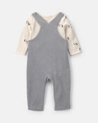 B&eacute;b&eacute; gar&ccedil;on - Ensemble 2 pi&egrave;ces salopette et manches longues &agrave; motif pingouin &ndash; Gris/Cr&egrave;me, image 2 sur 5 diapositives