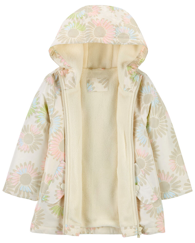 Toddler Fleece-Lined Floral Print Rain Jacket, image 2 of 3 slides
