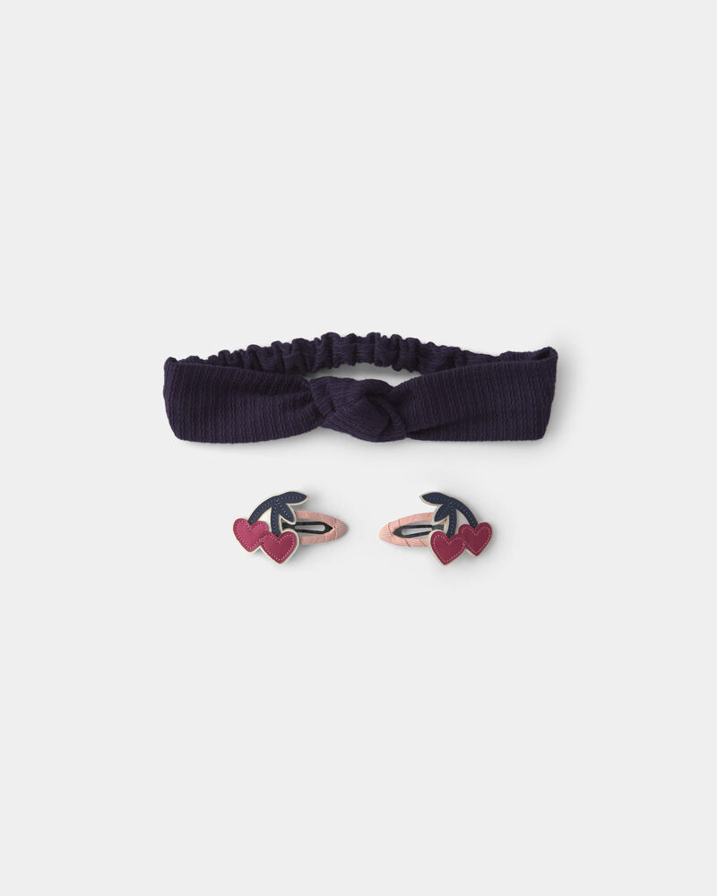 Toddler Girl 2-Pack Cherry Headwrap & Hair Clip Set - Navy/Red, image 1 of 2 slides