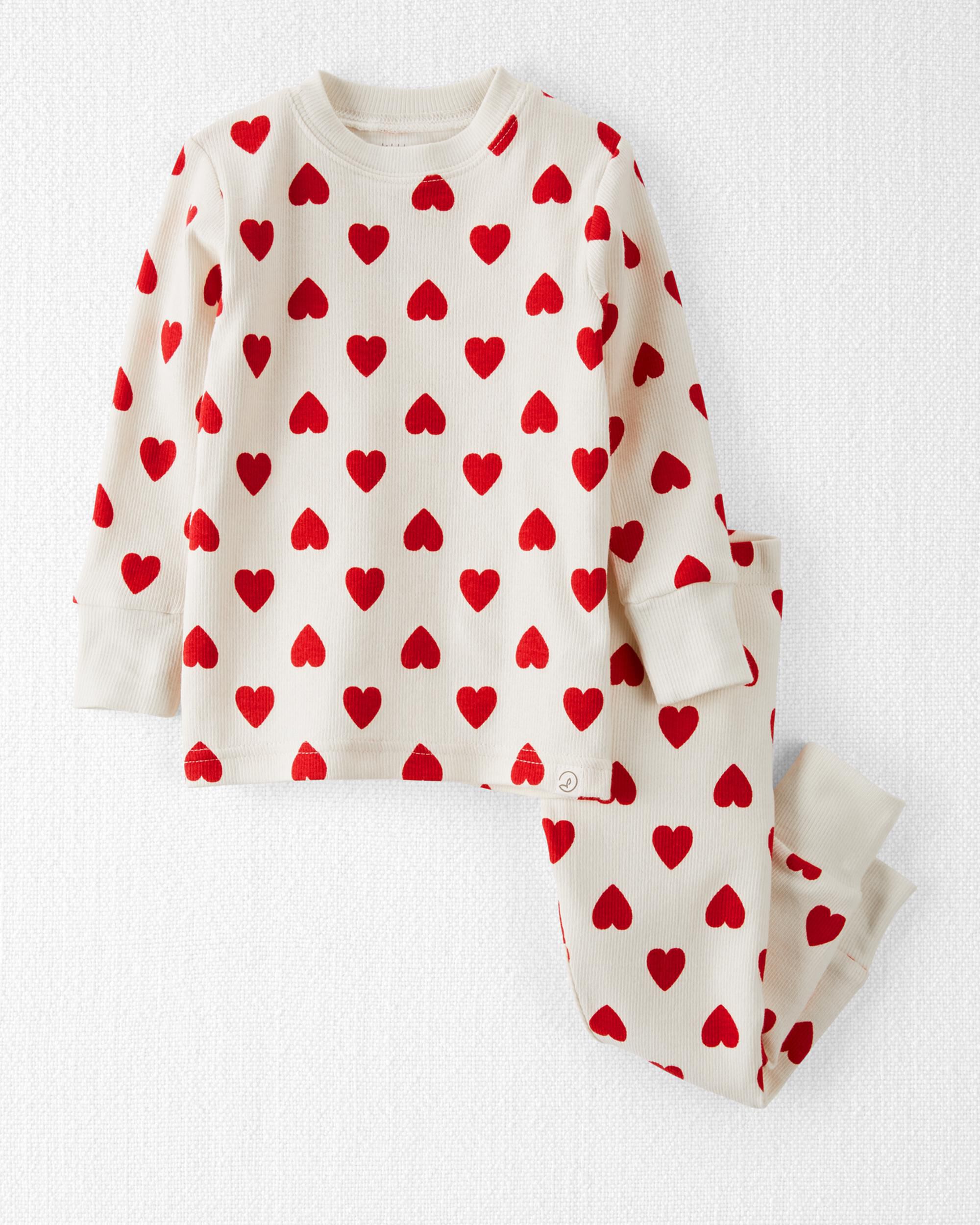 Heart Print On Sweet Cream 2 Piece Organic Cotton Ribbed Pyjamas Set Carter s Oshkosh Canada