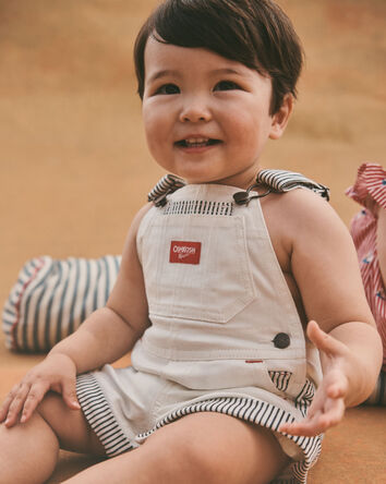 Baby Striped Shortall - Ivory/Navy Blue, 