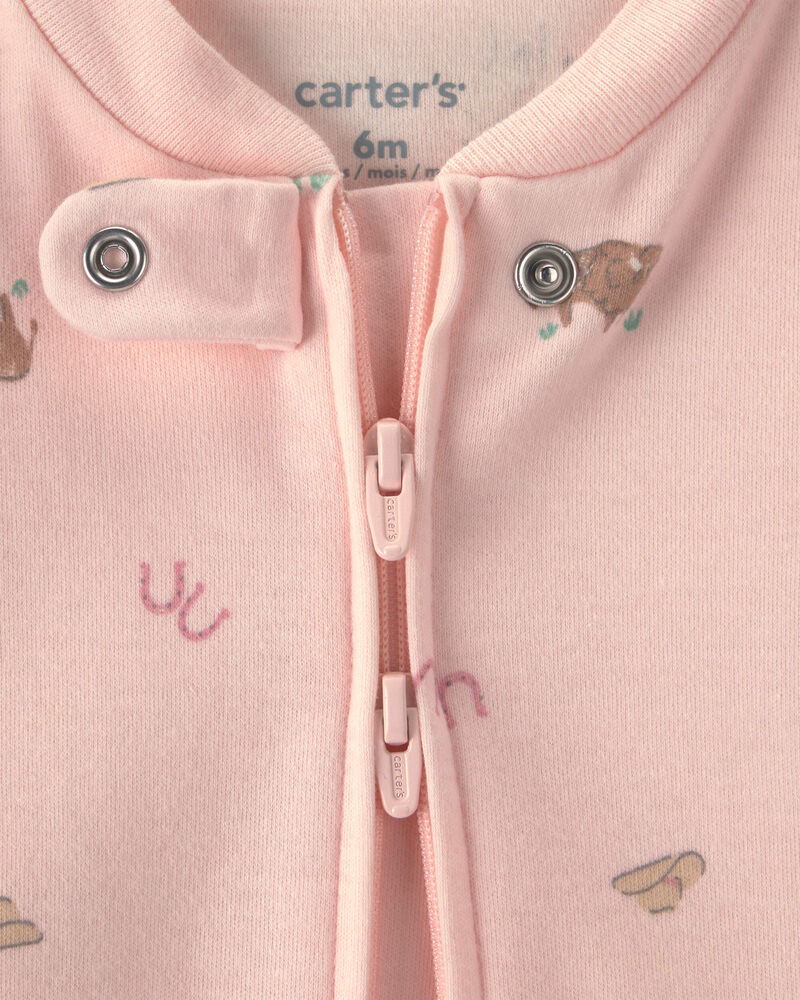 Baby Girl Western 100% Cotton 2-Way Zip Sleeper - Pink, image 2 of 4 slides