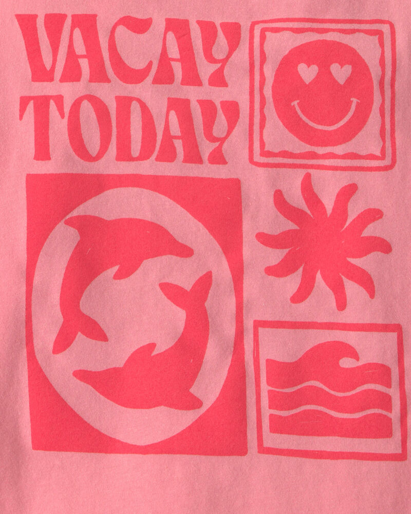 Girls 'Vacay Today' Beach Graphic Tank - Pink, image 2 of 3 slides